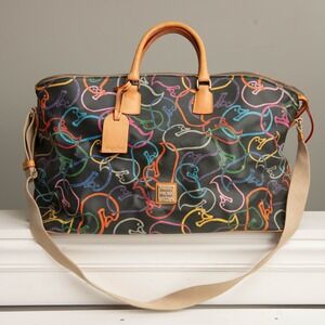 Vintage Dooney & Bourke Duck Print Weekender Bag Travel Duffle Rainbow Colorful